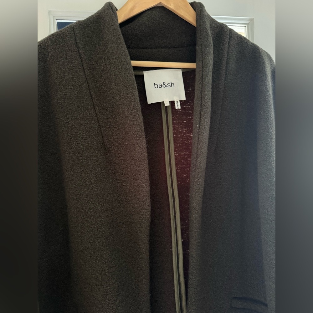 NWT ba&sh khaki “Colin” shawl collar long coat Size Large - Picture 12 of 16